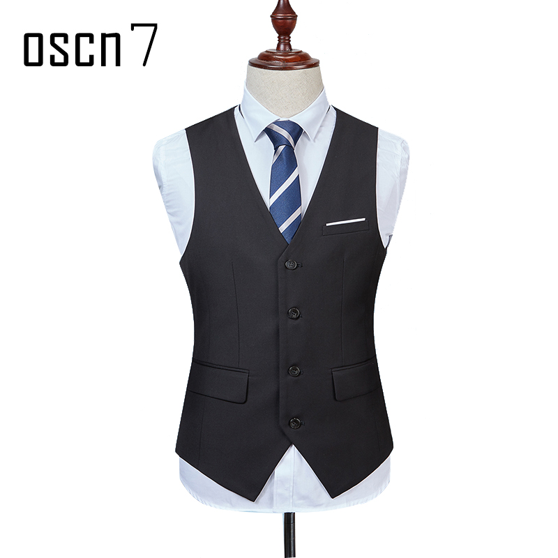 OSCN7 Solid Mens Vest Suit Slim Fit Business Formal Colete