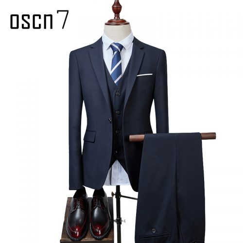 OSCN7 2 Pcs Solid Suit Men Slim Fit Business Wedding Suits For Men 2017