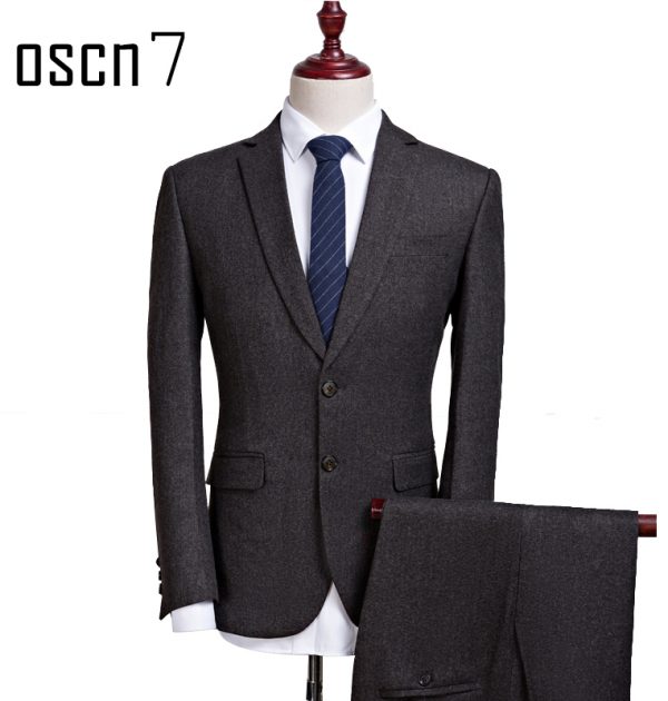 OSCN7 2 Pcs Dark Gray Suit Men Slim Fit Leisure 2017 Brand Business ...